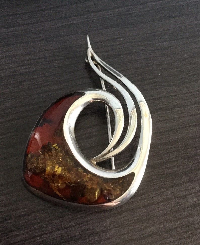 Sterling Silver amber brooch
