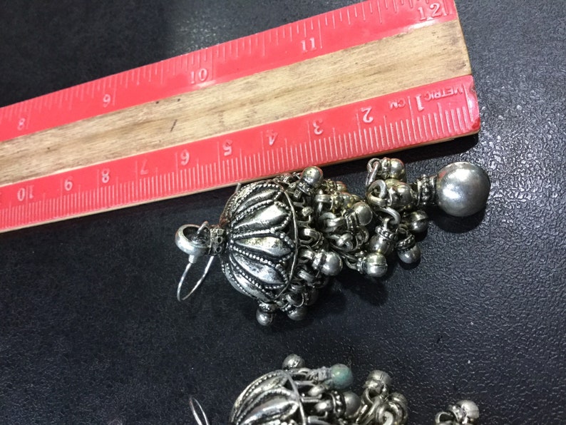 Indian silver 3 tiered bell earrings