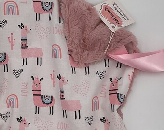 Handmade Llama Lovey: Pink Faux Fur Baby Blanket