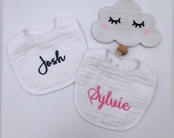 Gauze Bib, Personalized Bib, Baby Bib, Embroidered Bib, Muslin Bib, Muslin baby bib, Soft Muslin, Gauze, Cotton, Bib with name