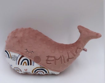 Blush Whale, Plush Minky Whale, Rainbow accents, Peach Pink, Whale, Stuffed Minky Toy, Blush Stuffed Whale, Personalized Whale