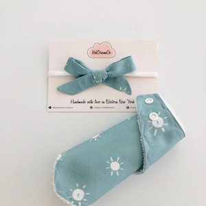 Sunshine Mint Bib Set, Suns Mint Bandana Bib, Suns Design, Mint, Matching bib and headband set, ORGANIC Bamboo terry backing, drool bib