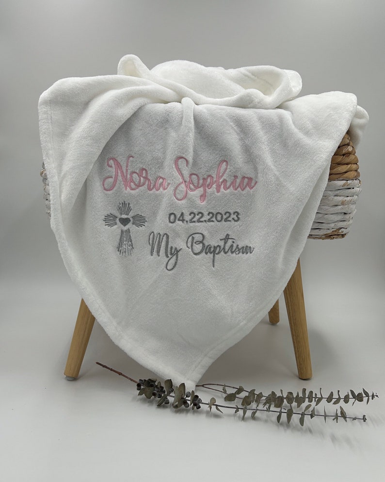 Personalized Baptism Blanket, Baptism Gift, Soft Baptism Blanket, Christening image 4