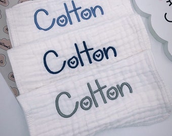 SET OF 3 - Gauze Burp Cloth, Personalized burp cloth, Embroidered Burp Cloth, Muslin, Gauze, Cotton, Burp cloths with name