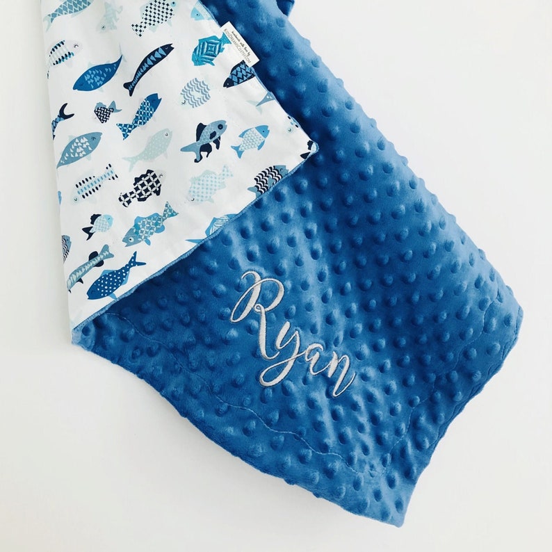 By Sea Baby Boy Blanket Fish Minky Blanket Baby Boy Gift Etsy