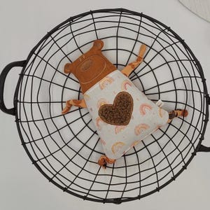 Handmade Crinkle Bear Toy: Rust Gauze & Rainbow Cotton