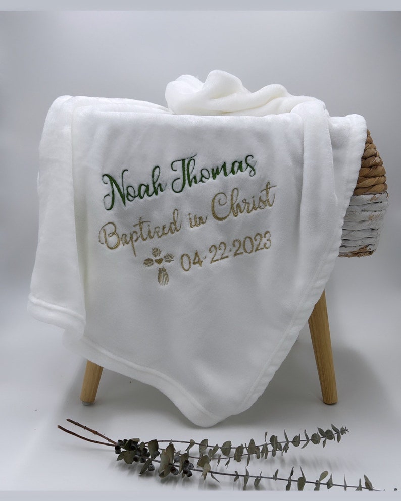 Personalized Baptism Blanket, Baptism Gift, Soft Baptism Blanket, Christening image 2