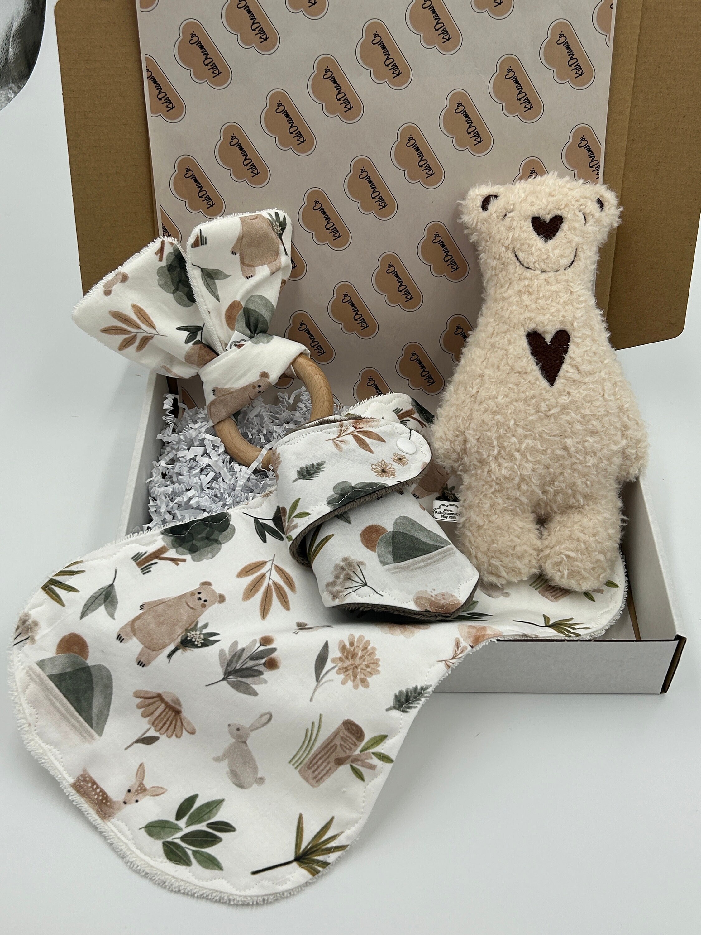 Woodland Baby Gift Set, Ivory Teddy Bear Plush, Handmade Accessories - Etsy