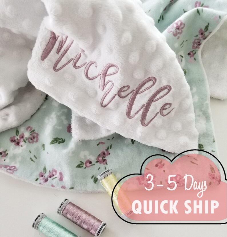 QUICK SHIP 3-5 days Personalization Minky Blanket Soft Pastel Blush Bohemian Flowers Full Size Baby Girl Floral Minky Crib Blanket