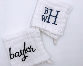 Personalized Gauze Washcloth: Embroidered Cotton Muslin Baby Towel