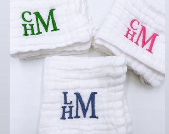 Personalized Muslin Washcloth: Embroidered Cotton Gauze Baby Washcloth