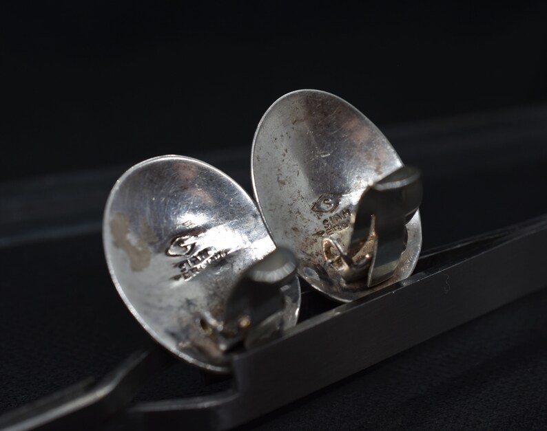 Vintage Mekkala Goddess of Lightening Siam White Enamel And Sterling Silver Clip On Earrings