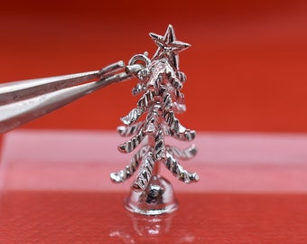 Vintage Silver Christmas Tree with Star Topper for Charm Bracelet or Pendant