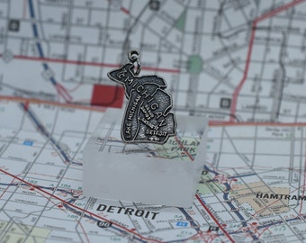 Vintage Sterling Silver Michigan Stato Mappa Fascino con Grand Rapids, Detroit, e Lansing per Bracelet