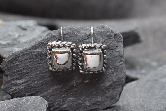Rectangular Rope Edge Drop Earrings in .925 Sterl… - image 1