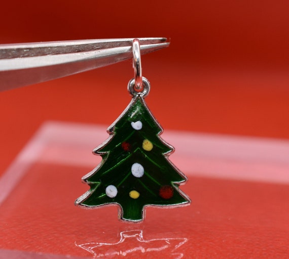 21mm x 13mm Solid 925 Sterling Silver Enamel Christmas Tree Charm Pendant 21mm x 13mm Solid 925 Sterling Silver Enamel Christmas Tree Charm Pendant