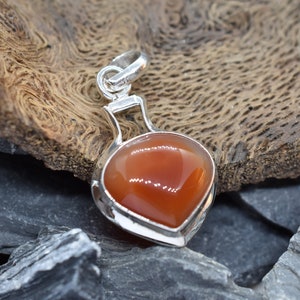 Vintage Bezel Set Pear Shape Carnelian .925 Sterling Silver Pendant