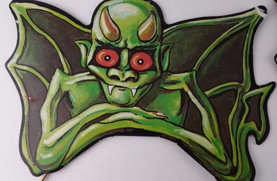 Lot Of 3 Vintage 80s Halloween Decorations Monsters Goblin Bat Etsy