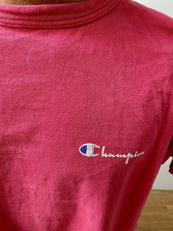 Vintage 90s Coral Red CHAMPION Mens Logo T-shirt XL Paint Splatter