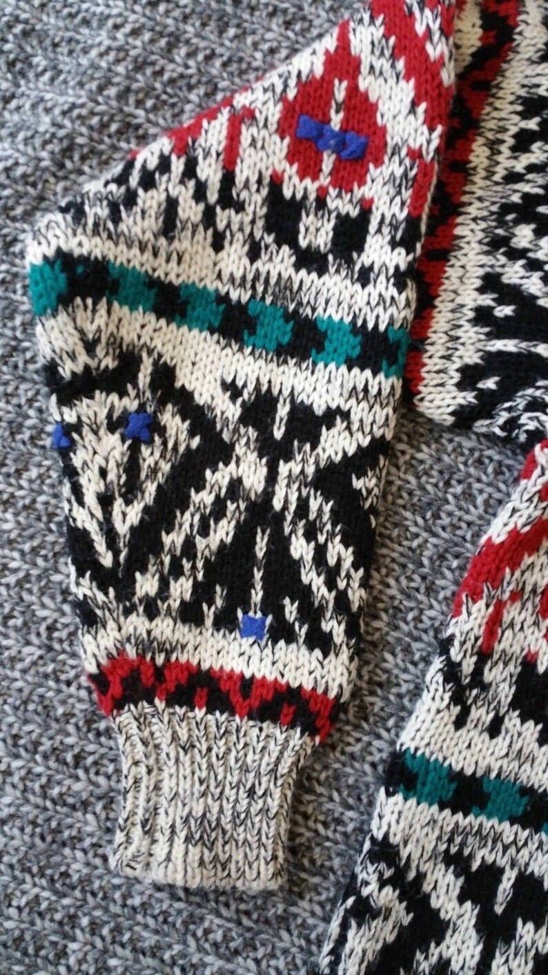 Vintage 80s 90s Geometric Pattern Heavy Knit Ski Sweater Size XL BEAUTIFUL