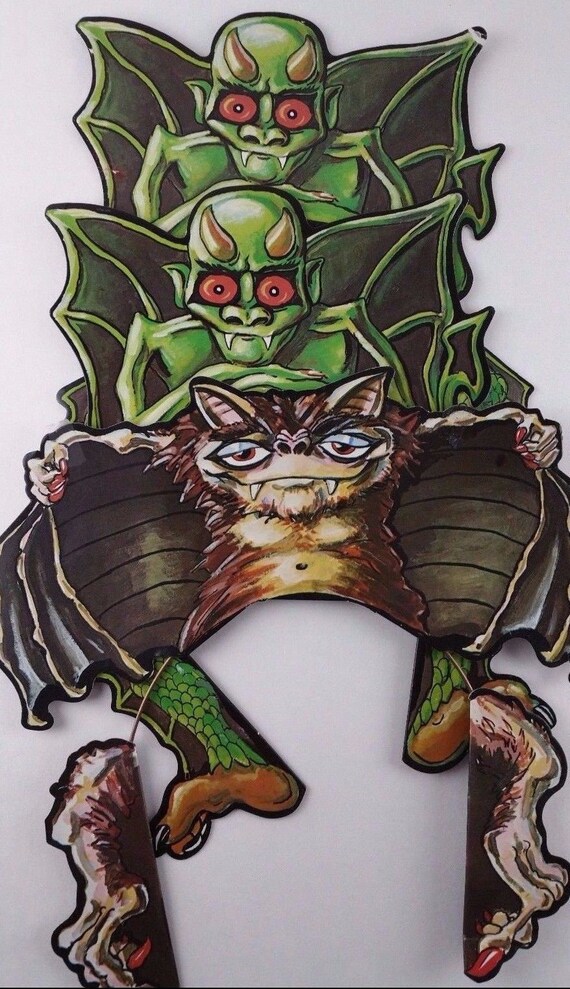 Lot Of 3 Vintage 80s Halloween Decorations Monsters Goblin Bat Etsy