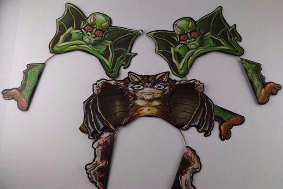 Lot Of 3 Vintage 80s Halloween Decorations Monsters Goblin Bat Etsy