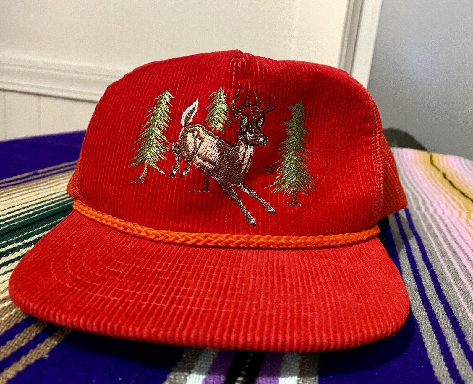Vintage Shimano Fishing Cotton Red Black Corduroy Spell Out Front & Back  Cap Hat