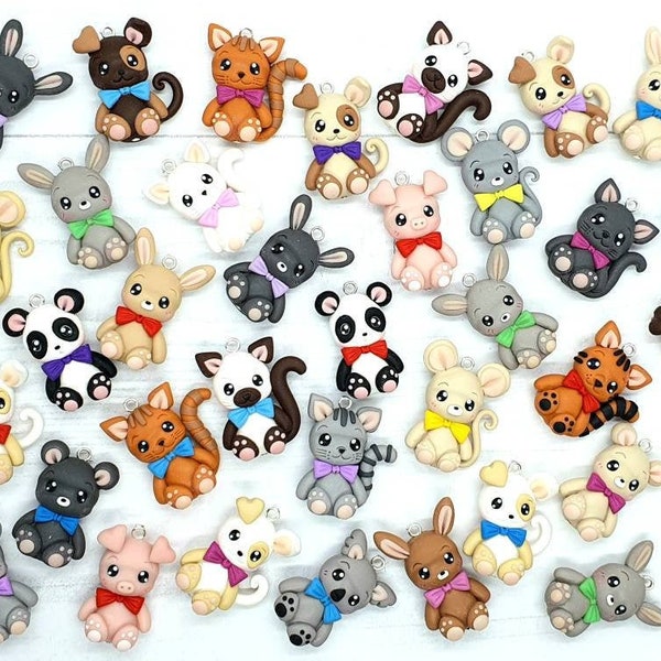 Petits animaux en Fimo. Chat, chien, lapin, ours, panda, cochon, koala et souris