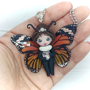 Butterfly necklace. Fimo doll