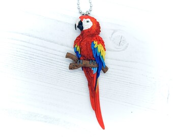 Necklace with Ara parrot in polymer clay