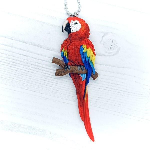 Necklace with Ara parrot in polymer clay