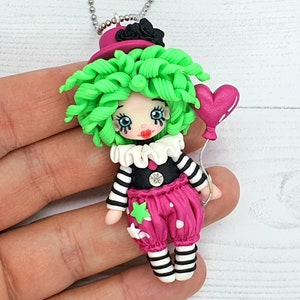 Clown Necklace. Fimo Doll.