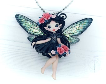 Necklace with polymer clay fairy. OAK doll