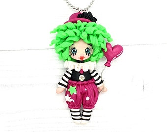 Clown necklace. Fimo doll.