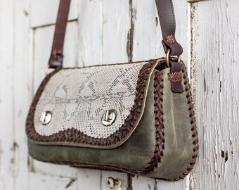 Handmade LEATHER Crossbody bag, Handcrafted Leather Bag, Python Leather Bag, Python leather HandBag LEONIKA