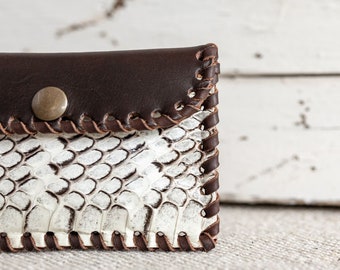 Monedero Piel de Serpiente, Monedero de Animal Print Blanco, Monedero de Hombre de Serpiente, Tarjetero de Serpiente, Cartera Reptil Blanco