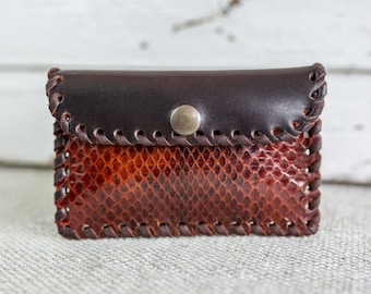 Snake skin Animal Print Leather Wallet, leather woman pouch, brown leather card holder, handmade coin purse, spanish leather, spanish shop