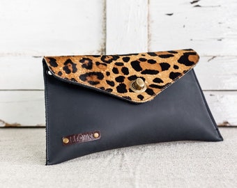 Leopard Print Clutch, LEOPARD PRINT Clutch   BaG, Leopard Print Wallet, Leather Purse, Animal Print Leather Bag, Leather Leopard Pouch