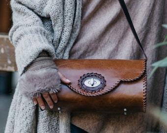 Hand Made Leather Purse, Round Purse, Barrel Bag Leather Hand Made, Hand Bags for Women, Boho Leather Bag, Round Leather Bag for Woman