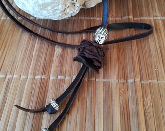 Leather Necklace,  Leather and BUDAH, Budah  Pendant