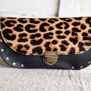 Belt bag leather, animal print Belt bag, leather hip bag, animal print clutch, leopard wallet, Crossbody purse, studded leather bag image 2