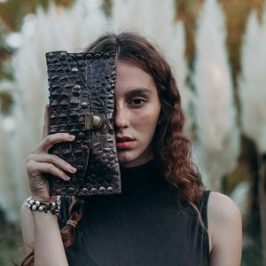 Cartera para Mujer, Clutch Animal Print de Cuero, Cartera de Piel, Clutch de COCODRILO de Cuero, Cartera Monedero Boho, Regalo para Mujer