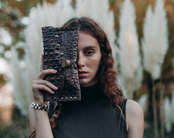 Cartera para Mujer, Clutch Animal Print de Cuero, Cartera de Piel, Clutch de COCODRILO de Cuero, Cartera Monedero Boho, Regalo para Mujer