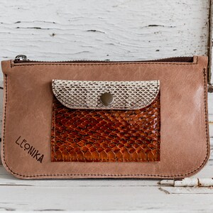 Cartera de cuero para mujer, clutch de piel monedero de mujer, monedero tarjetero de serpiente, tarjetero cartera reptil imagen 2