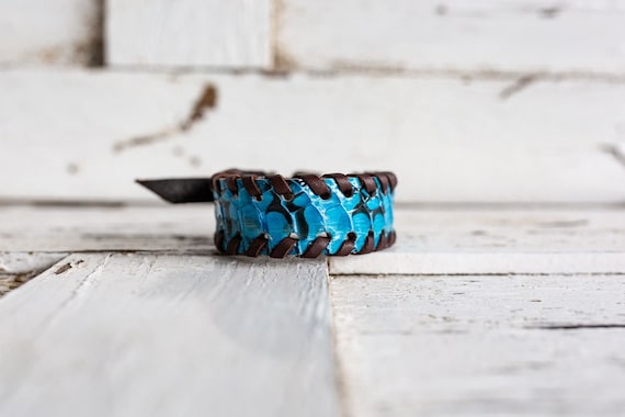 LEATHER Snake Bracelet, Blue Men Snake Bracelet, Women Snake
