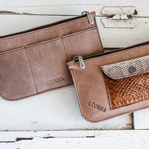Cartera de cuero para mujer, clutch de piel monedero de mujer, monedero tarjetero de serpiente, tarjetero cartera reptil imagen 3