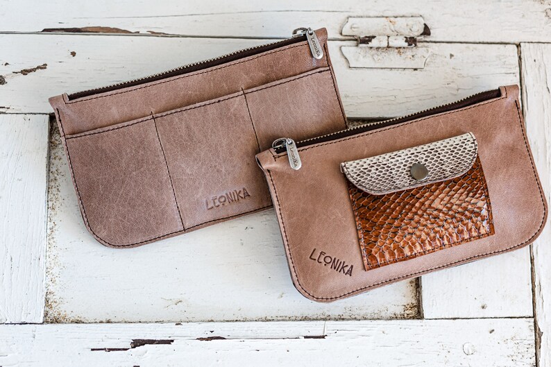 Cartera de cuero para mujer, clutch de piel monedero de mujer, monedero tarjetero de serpiente, tarjetero cartera reptil imagen 3