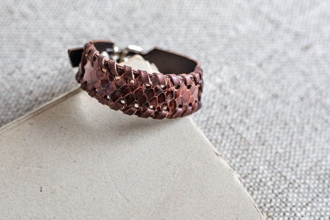 Snake Leather Bracelet, Snake Skin Bracelet Leather, Mens Bracelet