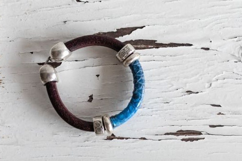 Snake Leather Bracelets, Real Snake Skin Bracelet, Mens Bracelet, Blue