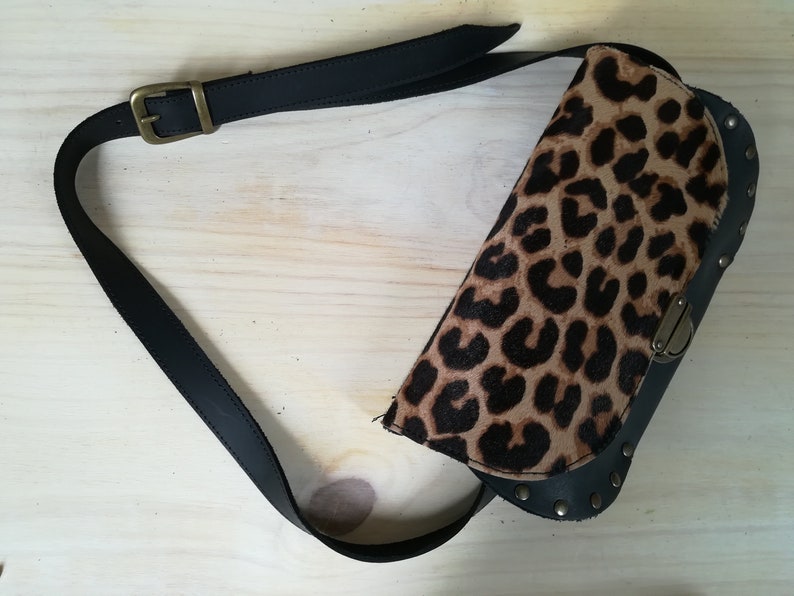 Belt bag leather, animal print Belt bag, leather hip bag, animal print clutch, leopard wallet, Crossbody purse, studded leather bag image 5